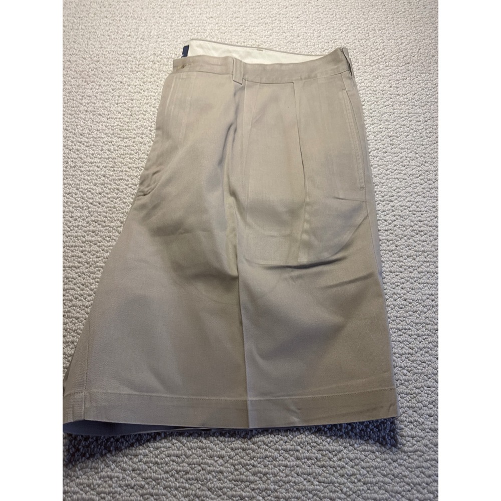 Polo Ralph Lauren Khaki Tan Pleated Chino Shorts 46 Vintage Cotton Twill Mens
